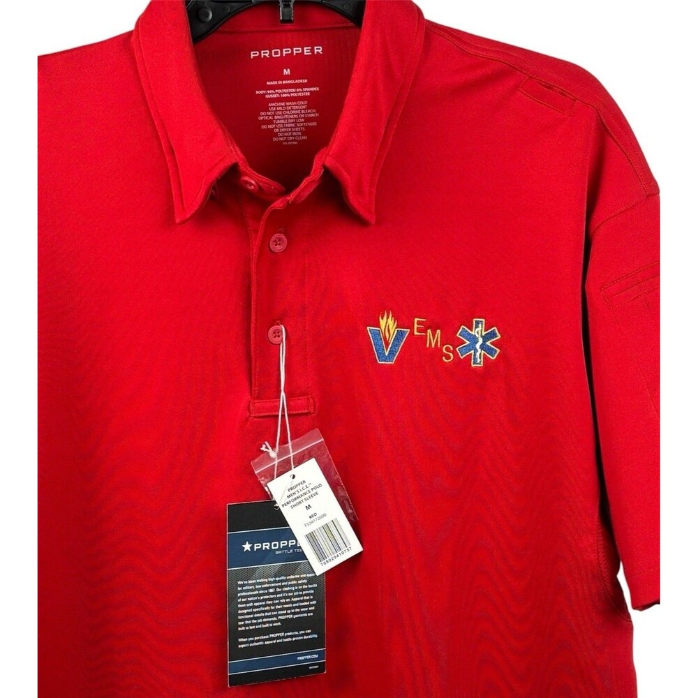 NEW PROPPER MENS Medium I.C.E. Performance Polo “V EMS” Short Sleeve RED